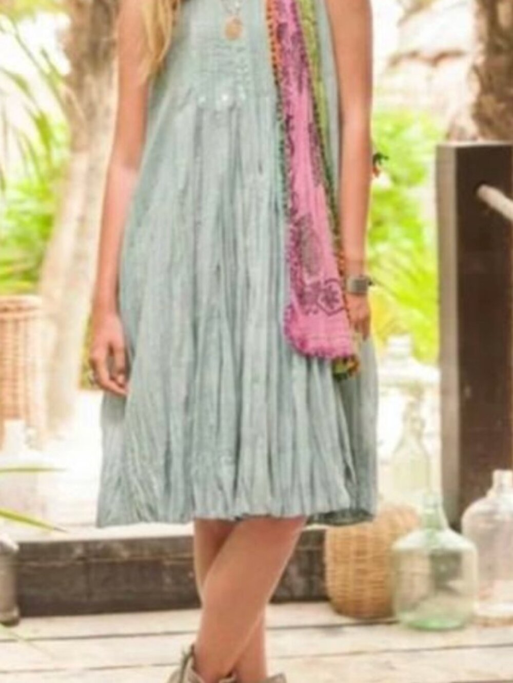 Sundance Mia Dress Embroidered M Light Sage Green